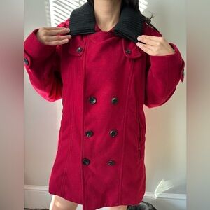 ISO Vintage Grunge Woman Red Preppy Pea Coat ZipUp Minimalist Coat Large XL